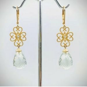 Amethyst and CZ Jean Lin‎ drop gold earrings